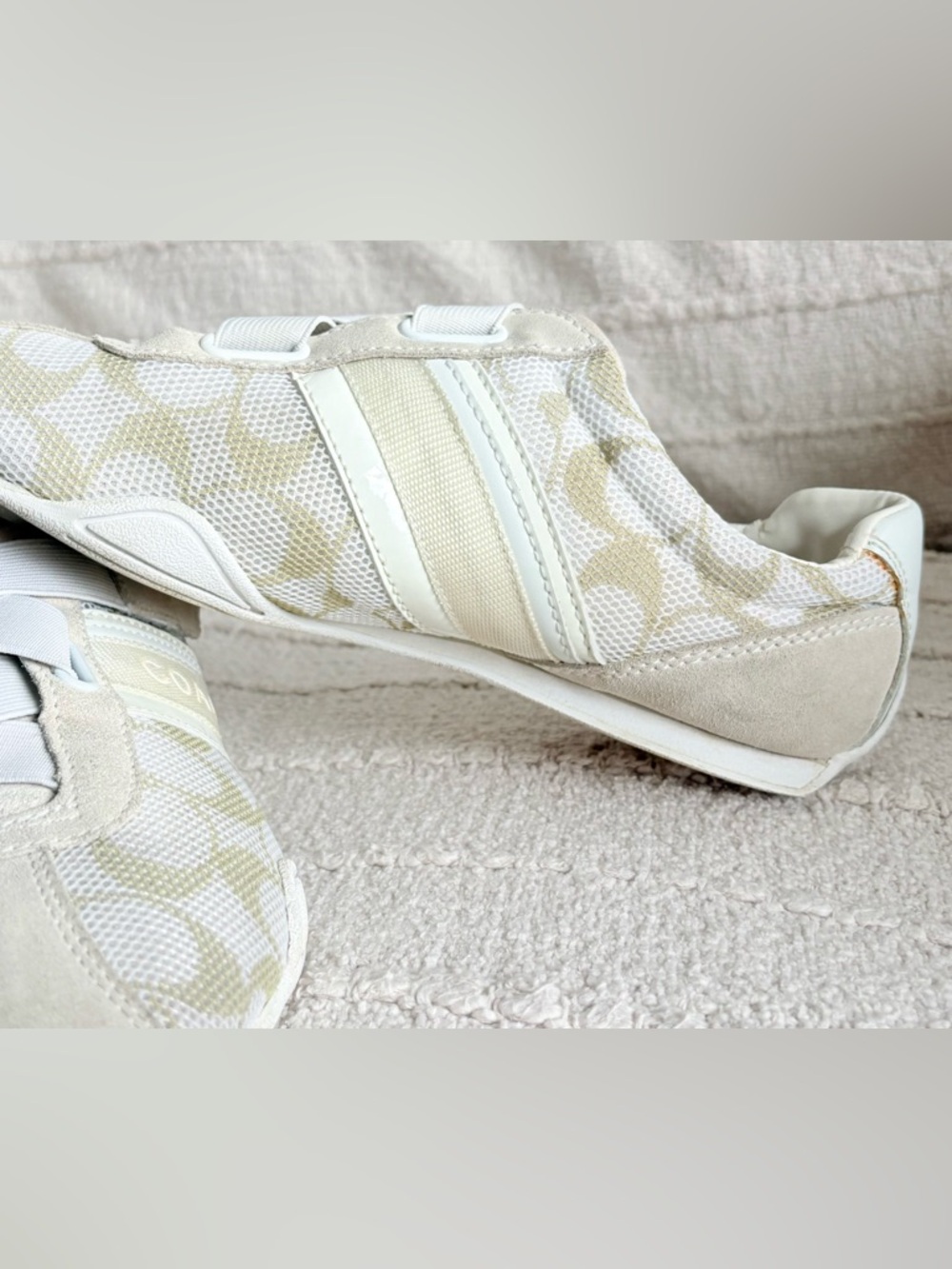 Coach Monogram Sneakers Cream Neutral Low Top Jenny Size 8 - Picture 4 of 15